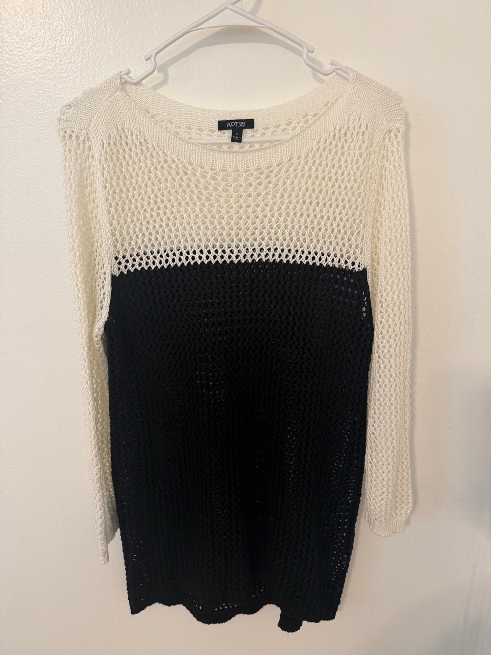 Apt. 9 Open-Knit Two-Tone Crewneck Sweater Dress - Cream and Black